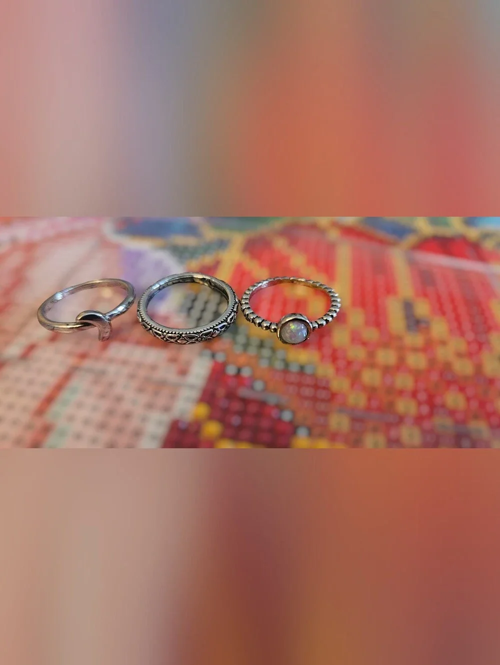 Sterling Silver Opal Stacking Rings - Iridescent White